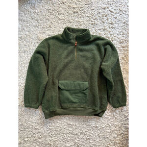 Women's Goumi Green Fleece Quarter-Zip Sweatshirt XS Sherpa Pockets